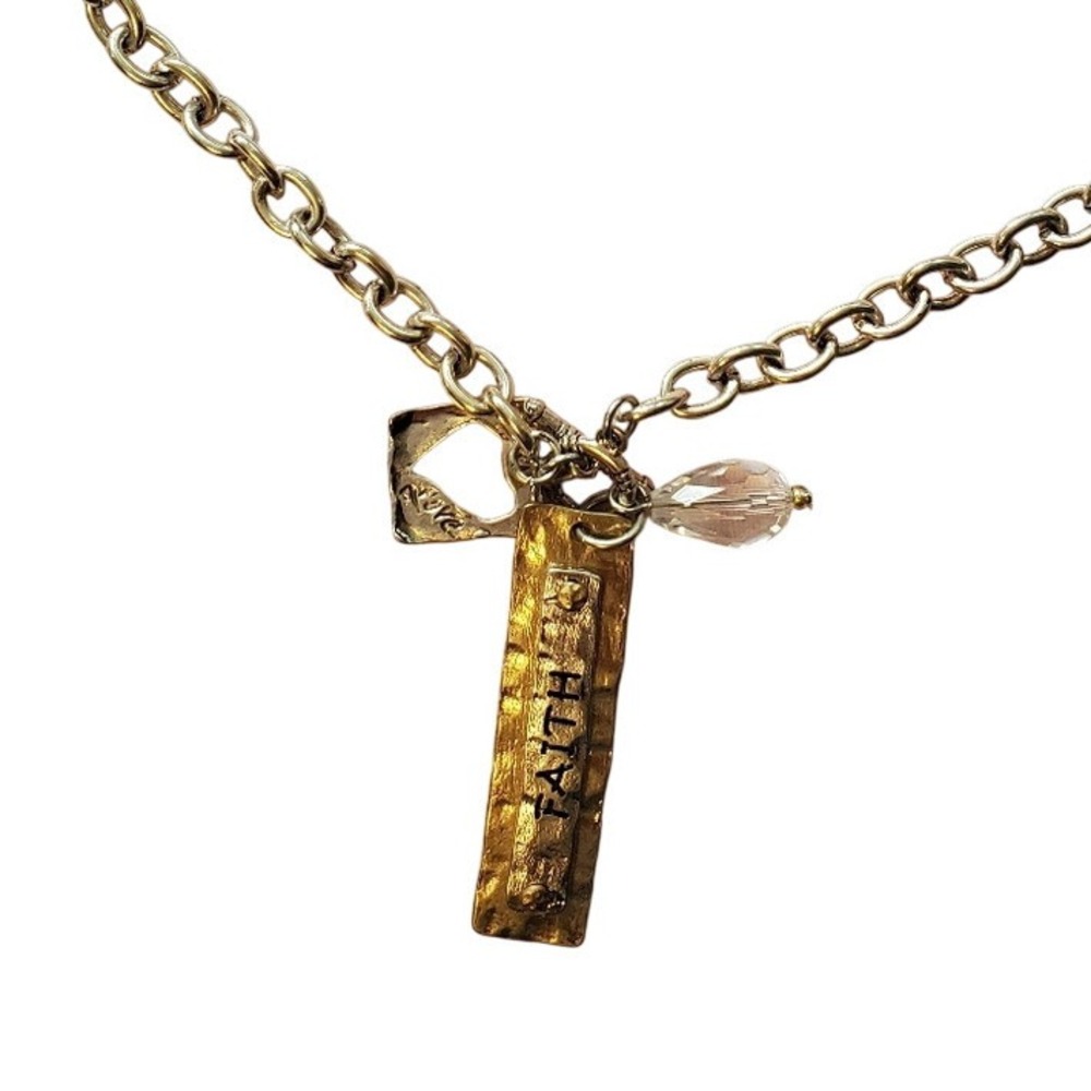 Faith‎ Hammered Gold & Silver Toggle Chain Necklace with Heart & Crystal Charms